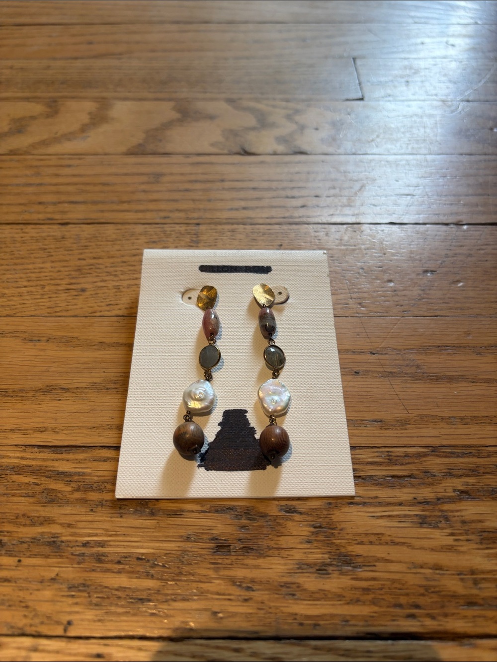NWOT Chan Luu  Multi-Tone Pearl & Wood Drop Earrings - Brown, Gold, Cream